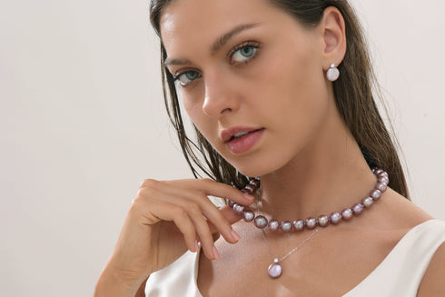 Purple Coin Pearl Stud Earrings with Cubic Zirconia